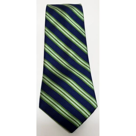 CHAPS Necktie 100% Silk Navy/ Green/ Ivory Tradition Diagonal Stripe Classic Tie - Picture 4 of 10